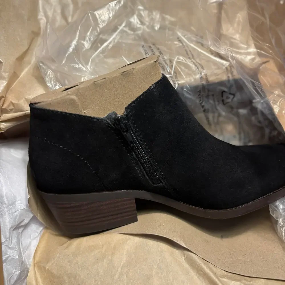 Lucky Brand Fanky Suede Boots 9 Black NWT Ankle Booties Boho Western